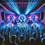 A vibrant concert scene featuring NeloticWaves performing live at The Assembly, Cape Town, South Africa. The stage is illuminated with deep blue and neon purple lights, with an electrified crowd raising their hands in the air. The atmosphere is energetic, with immersive visuals on LED screens behind the artist. The event name 'Cape Town Soundwave Experience' is subtly integrated into the background visuals.